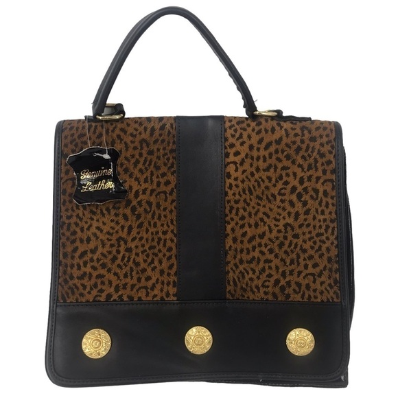 GENUINE LEATHER CHEETAH PRINT CONVERTIBLE CROSSBODY HANDBAG BAG SNAP CLOSURE - Picture 9 of 16